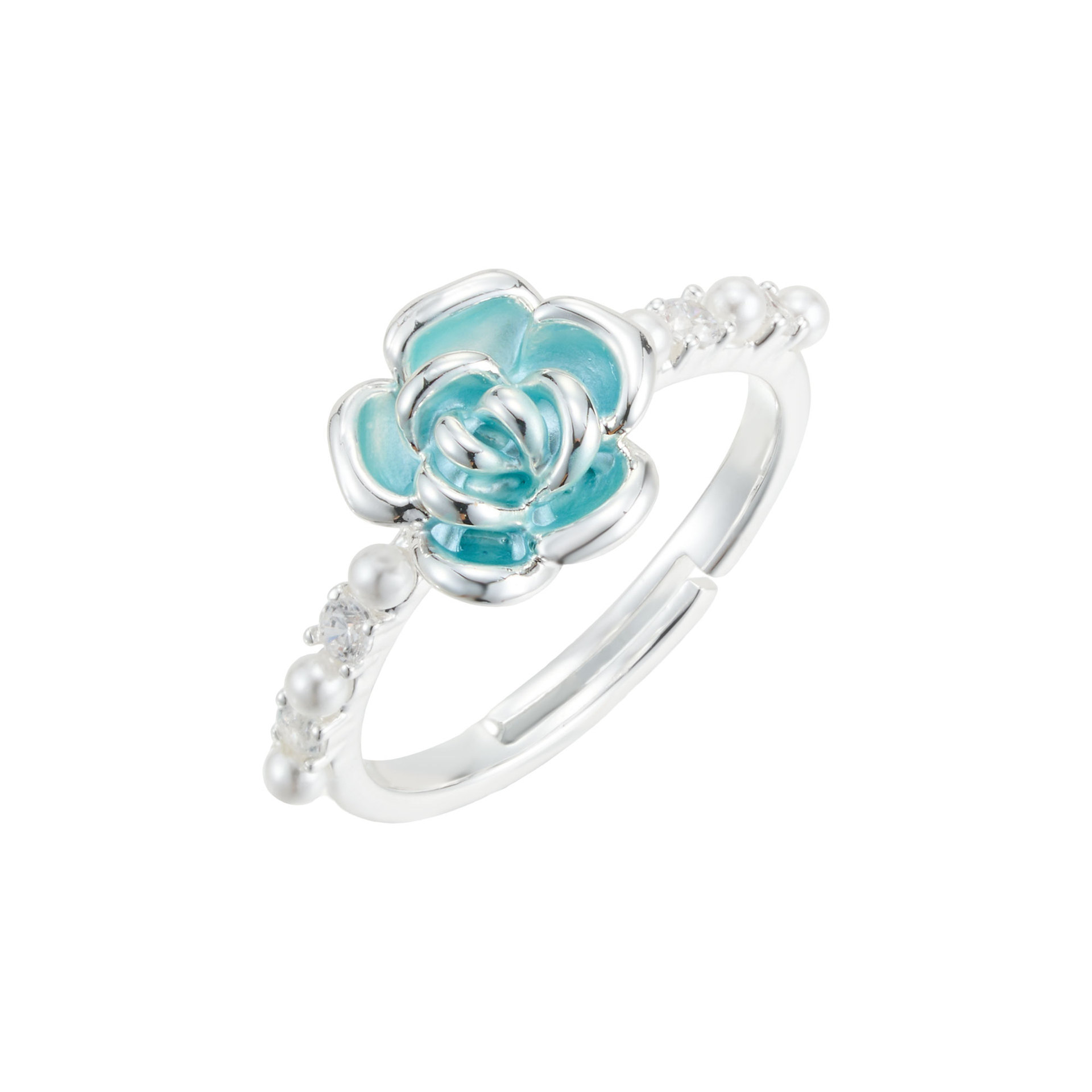 Source factory three-dimensional enamel camellia open ring, copper alloy real gold electroplated, high-end adjustable ring Item Picture