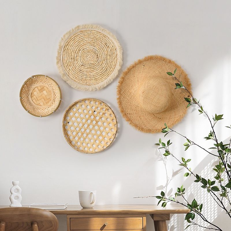 Bohemian grass and rattan woven wall and wall decoration hangers, round wall hangers and wall decorations for the living room and rooms of the homestay Specification image
