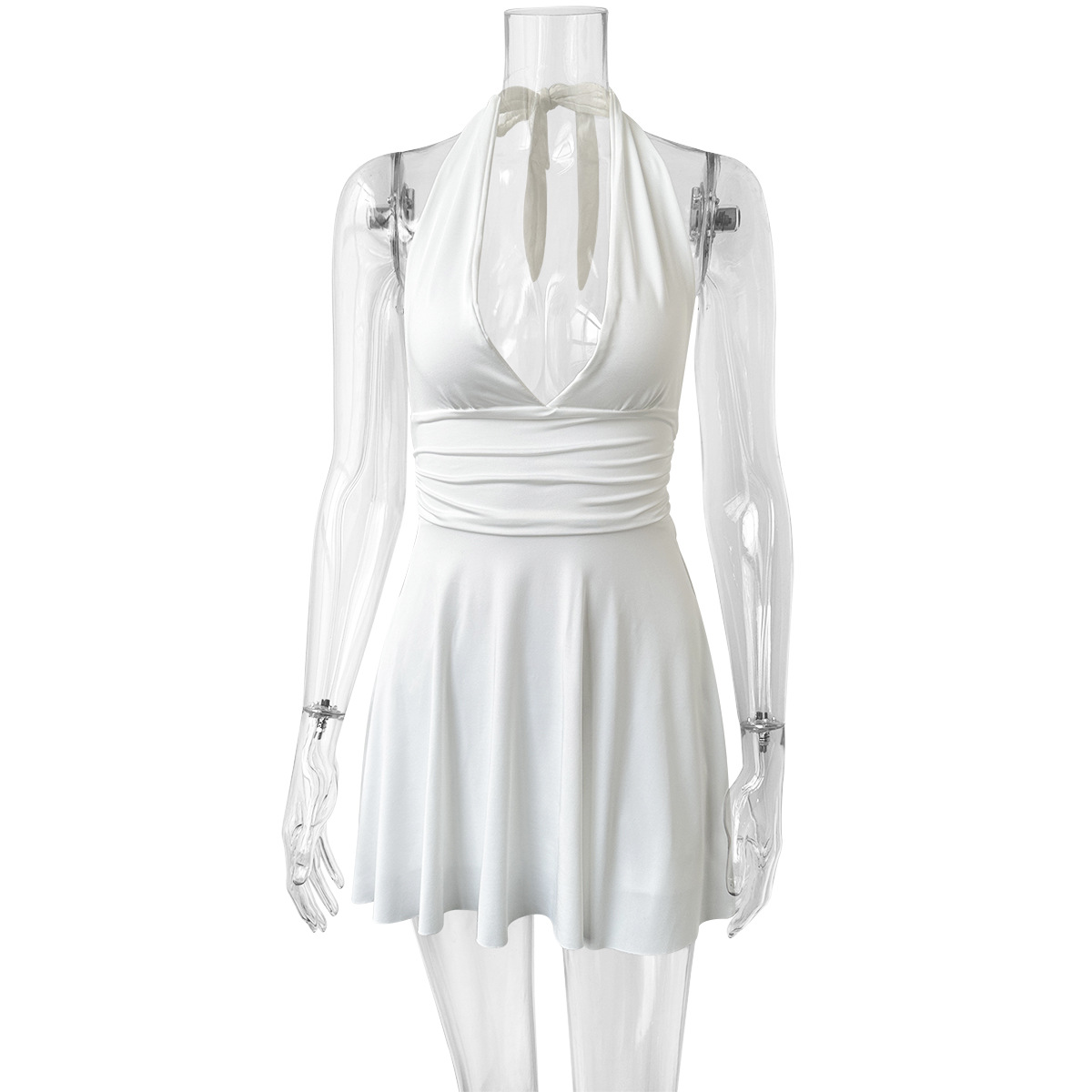 In 2024, the best-selling women's clothing in Europe and America features a V-neck tight pleated skirt with a sexy backless pleated dress Item Picture