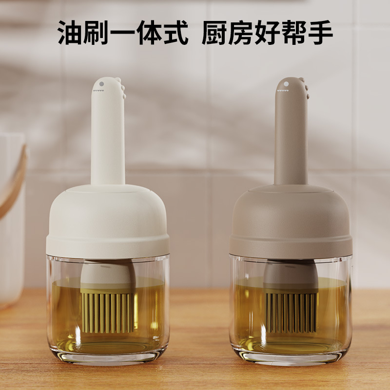 Kitchen silicone brush oil bottle, household high-temperature resistant air fryer oil brush, outdoor barbecue one-piece glass brush oil bottle details Picture