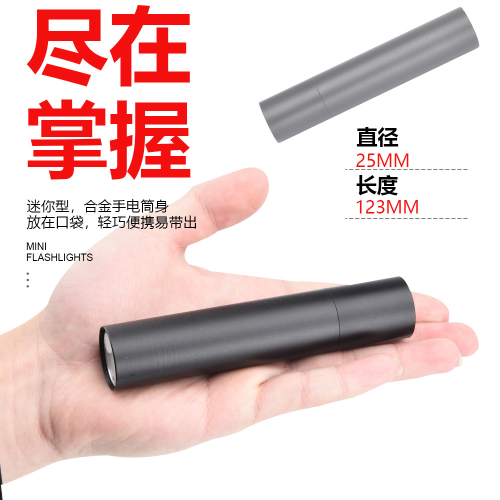 跨境新款led强光手电筒铝合金usb充电户外迷你内置电池充电宝手电