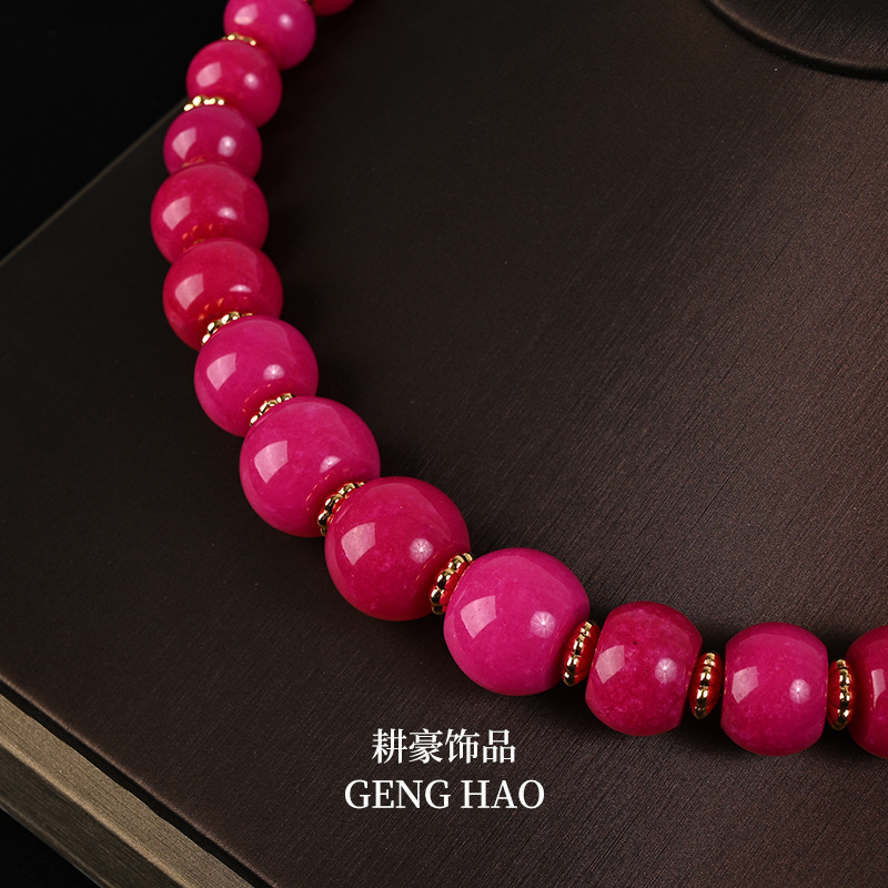 书册同款复古风气质粉色天然石耳夹手链项链套装  中古风文艺复古 Specification image