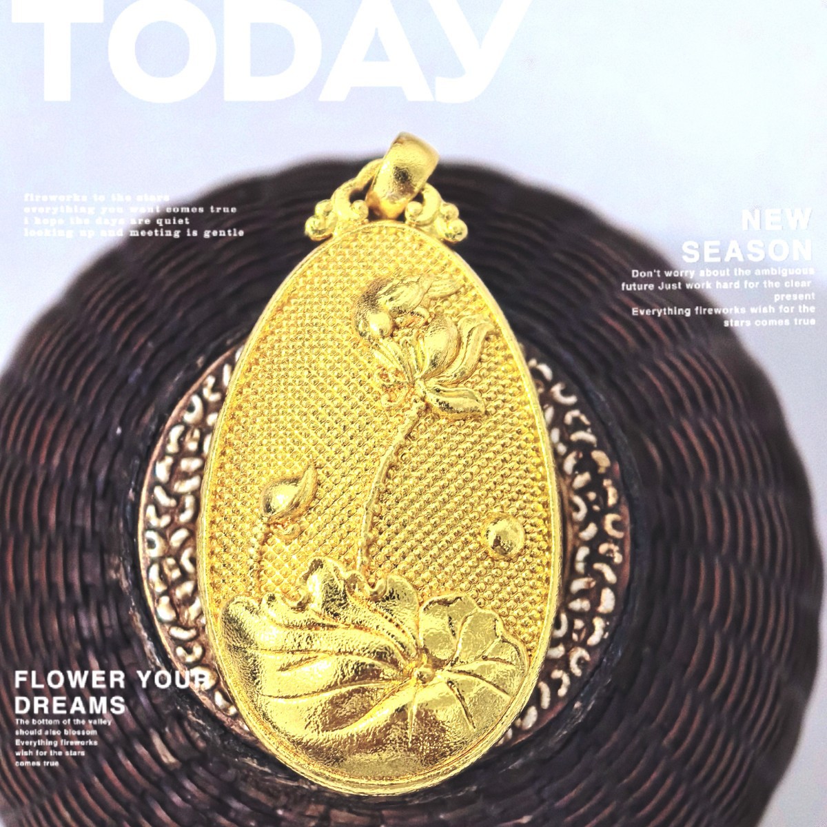 Ancient-style sand gold good luck lotus pendant, lotus seed pendant, woven rope necklace accessory manufacturer wholesale details Picture