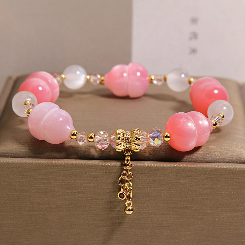 Nuevo estilo chino luz se convierte en rosa de melocotón calabaza pulsera de cristal para mujeres luz de lujo nicho alto sentido exquisito y versátil BFF mano cadena