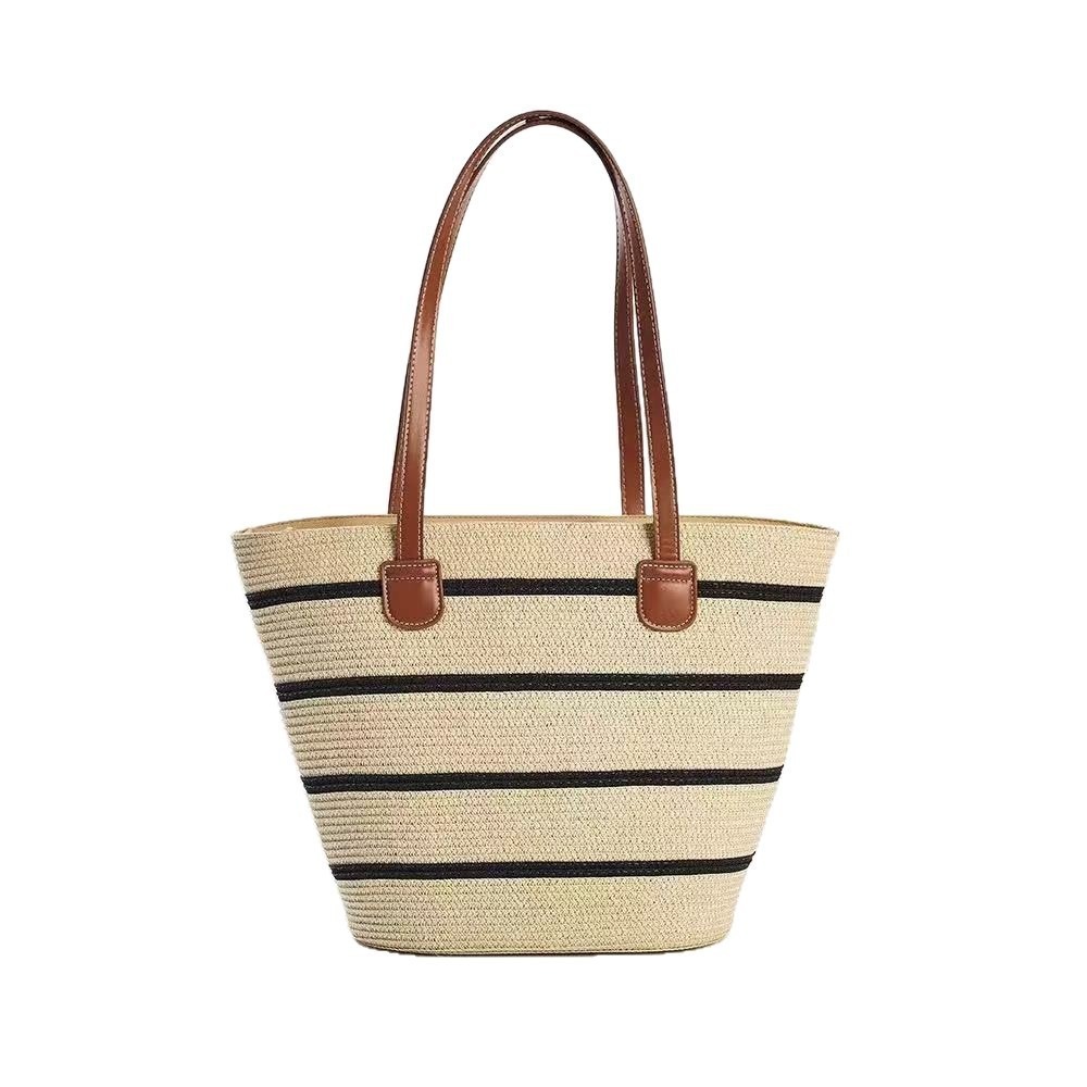 Cross-border straw weaving bag, versatile and simple single-shoulder straw weaving bag, new large-capacity straw weaving bag, tote bag, women's seaside vacation beach bag, straw weaving bag Item Picture
