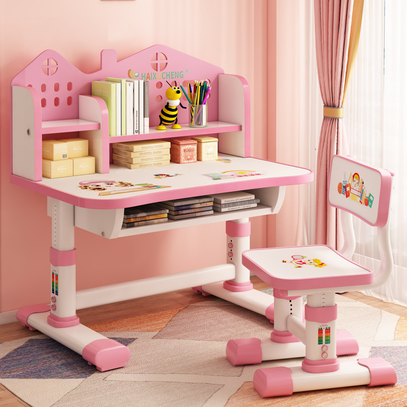 Children's study desk, primary school students' writing and homework desk, simple home children's desks and chairs, adjustable desk set details Picture