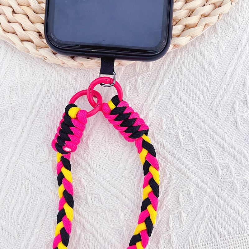 Hand-woven phone case back clip lanyard, long diagonal three-color braid, multi-functional pendant for hiking and outdoor travel details Picture