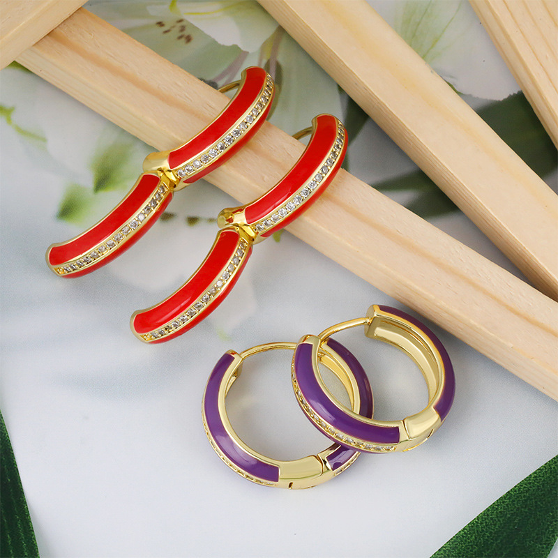 European and American simple inS-style geometric circle earrings, women's accessories, copper micro-inlaid zircon oil drop ear rings and earrings wholesale details Picture