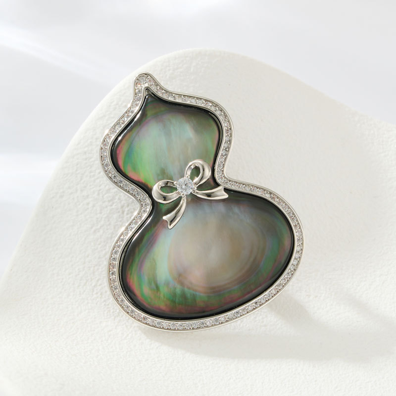 原创设计爆款双色天然贝母葫芦胸针铜合金镶锆石国风优雅精致别针