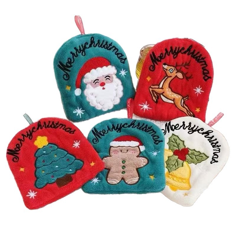 【圣诞挂巾集合】挂式可爱吸水加厚儿童擦手毛巾圣诞节新年礼物白底实物图