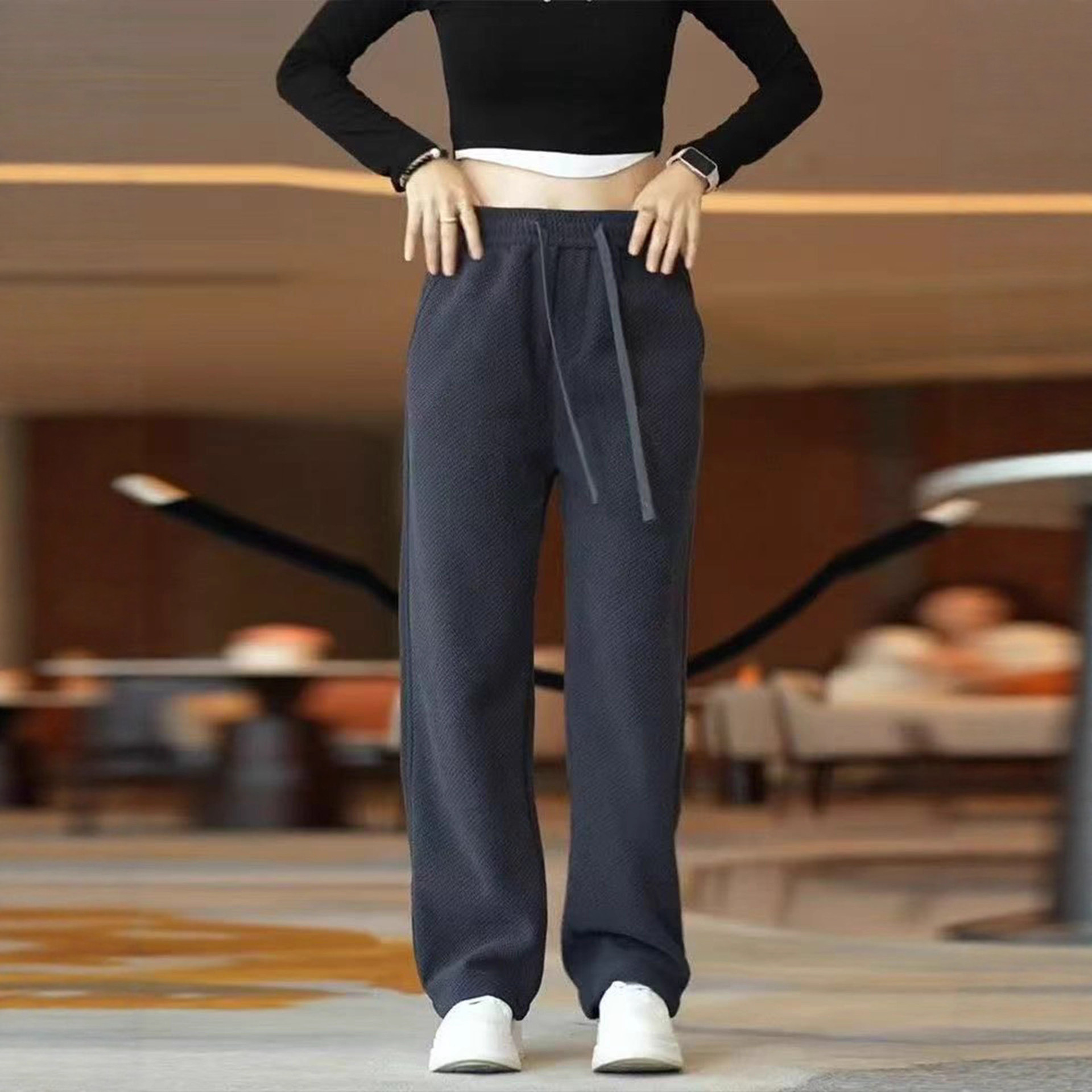 Heavyweight knitted twill sweatpants for men, new autumn and winter style, loose straight-leg pants, versatile and trendy long pants for men, 2025 style Specification image
