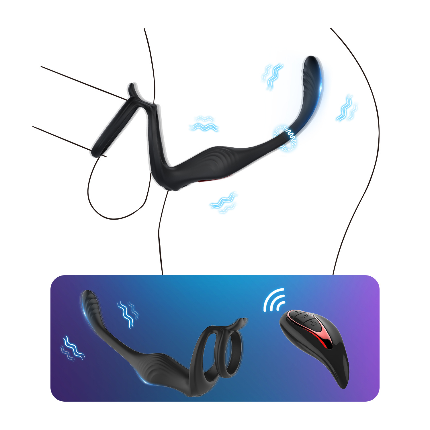 成人用品厂家批发飞鸟二代遥控双环双震锁精环后硅胶肛塞延迟