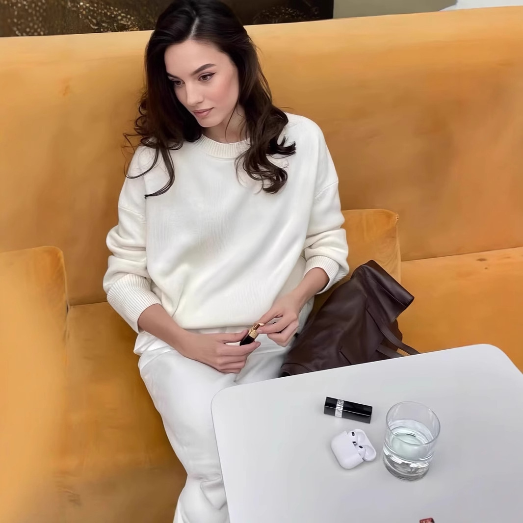 In 2025, cross-border bestsellers in Russia: Solid-colored round-neck sweaters for women, soft knitted tops, and casual loose styles Specification drawing