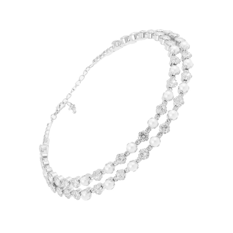 Cross-border European and American trend necklaces, full diamonds and rhinestones, two rows of pearl elastic , bride wedding dress accessories, exquisite diamond-encrusted, adjustable opening necklaces wholesale Application Scenario