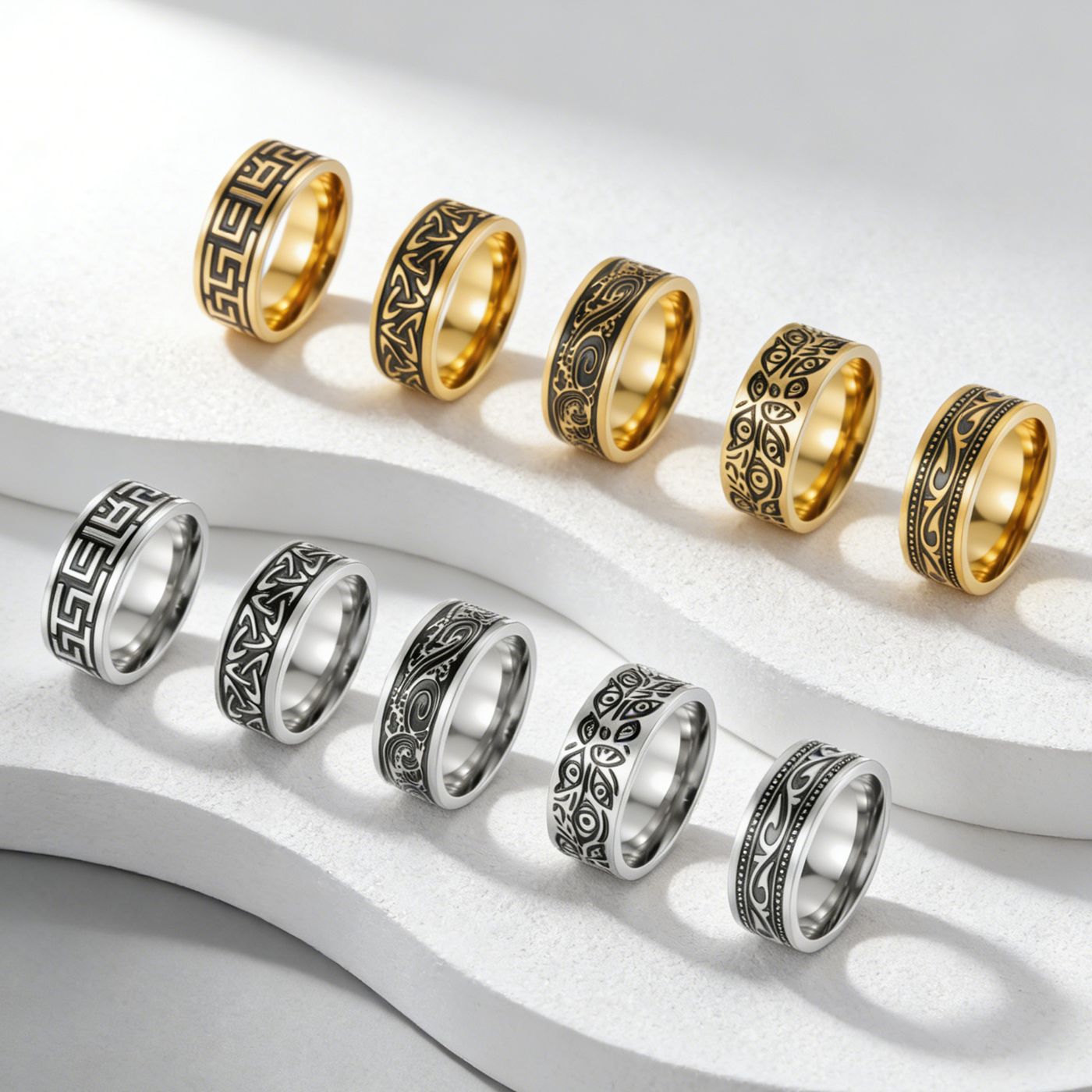 亚马逊爆款钛钢男士戒指欧美跨境复古饰品紫藤花恶魔之眼指环手饰