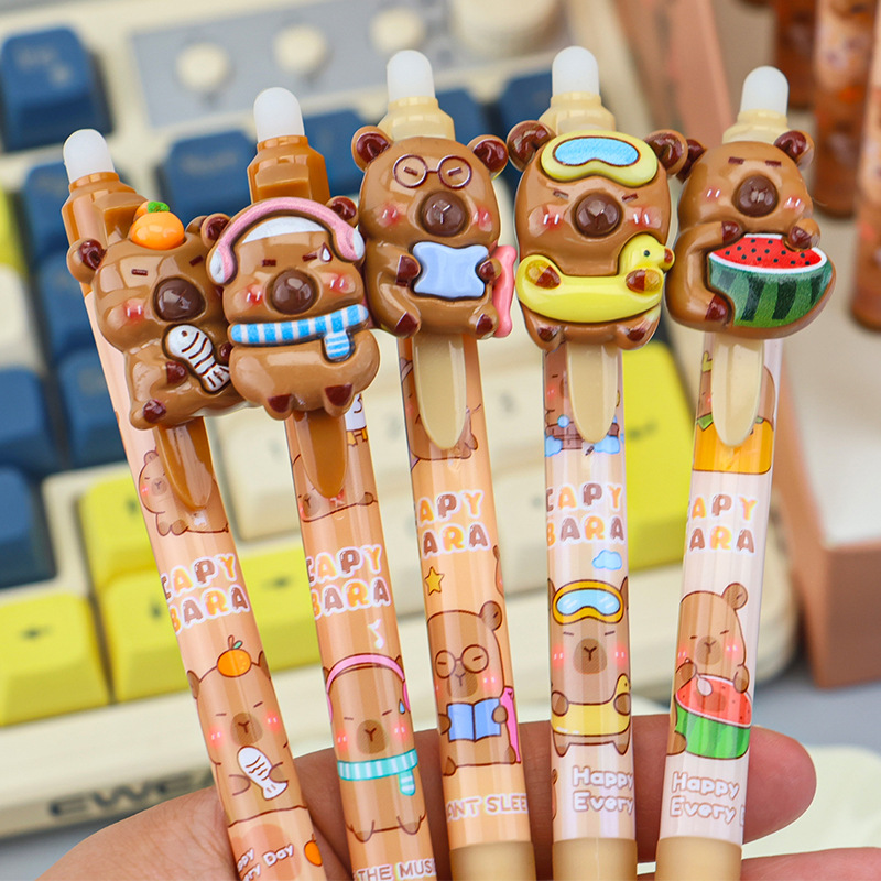 创意高颜值卡皮巴拉可擦笔 卡通公仔学生专用顺滑速干可擦中性笔