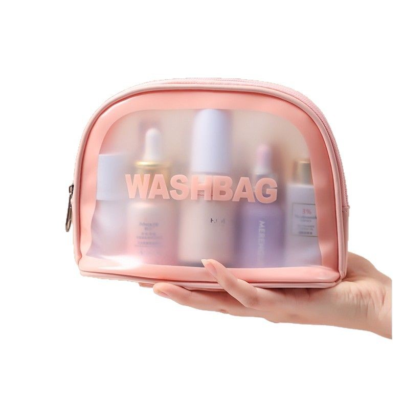 新款透明化妆包六件套pvc洗漱袋游泳洗浴包沙滩包网红pu磨砂袋白底实物图