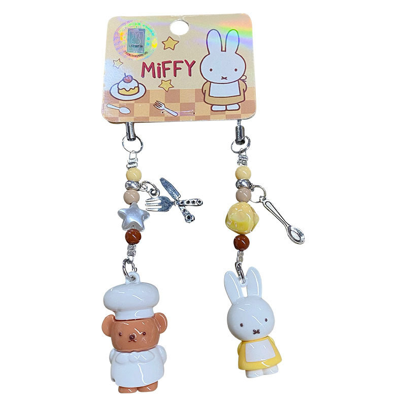 Baimao official miffy Rabbit beaded keychain, cute cartoon pendant for girls, mobile phone chain bag pendant Item Picture