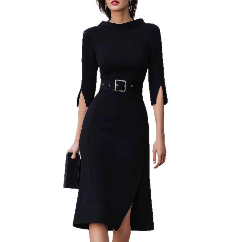 In 2026, an elegant three-quarter sleeved slit bestseller from the Amazon independent cross-border store in Europe and America comes with a belt Item Picture