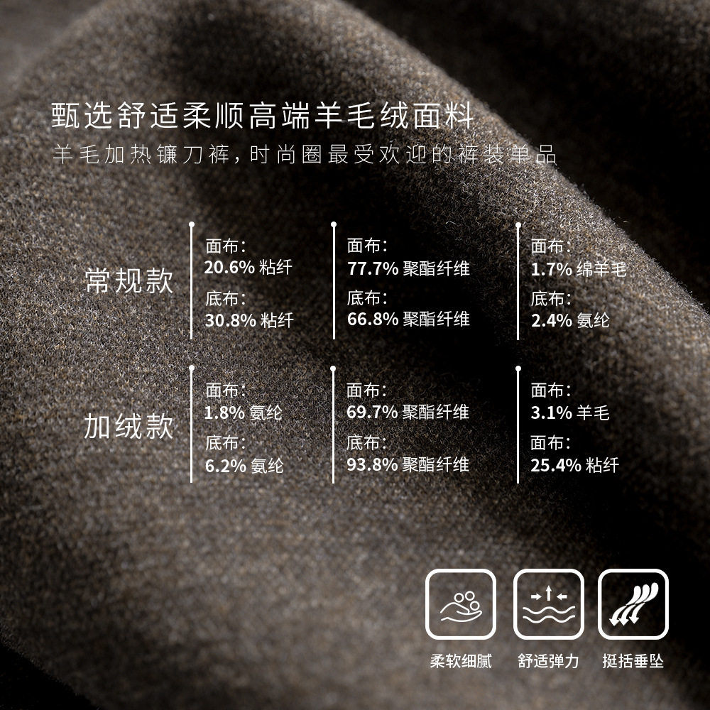 ABOUTSEA Autumn and Winter Pants: Women's straight-leg wool heated curved knife pants, loose and slimming high-waisted casual pants with fleece style Application Scenario