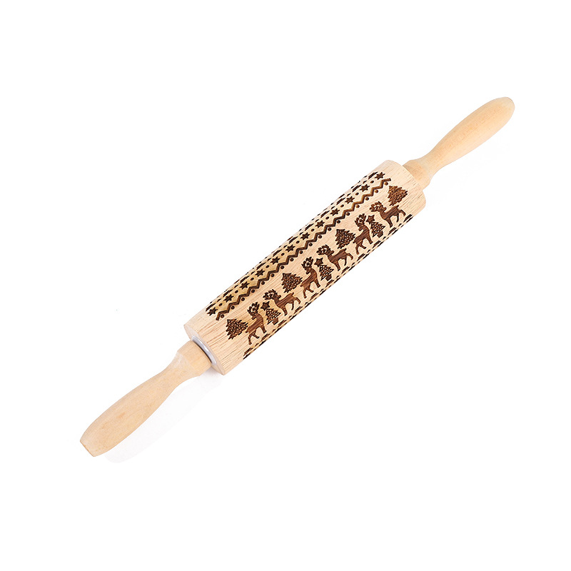 Wooden rolling pin, beech wood laser-engraved and printed rolling pin, embossed rolling sheet, Christmas fonse cookie rolling pin Item Picture