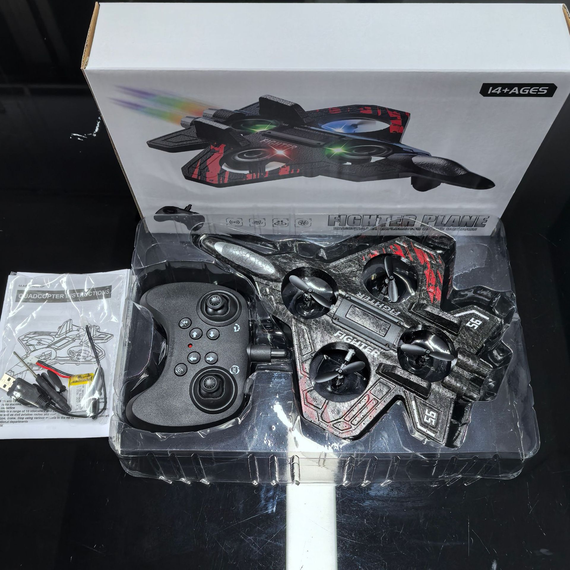 跨境热销遥控泡沫飞机四轴无人机灯光翻滚特技表演战斗机定制批发细节图