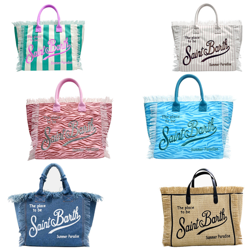 Cross-border canvas bags, printed canvas bags, large-capacity canvas tote bags, women's single-shoulder bags, new beach bags, fringed canvas bags, hand-held shoulder bags, canvas bags