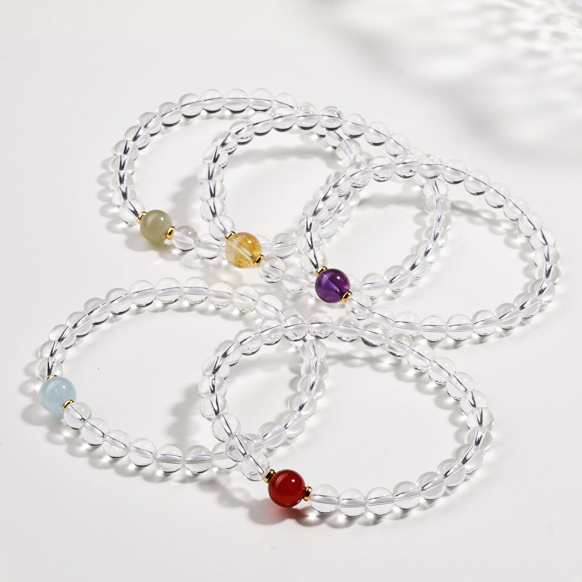 天然白水晶手串女925银黄塔晶海蓝宝玛瑙小众轻奢七夕手串高级感