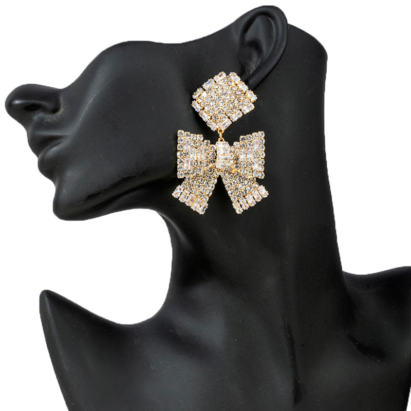 Cross-border fashion bow rhinestone Earrings, women 's European and American personality style zircon earrings, women' s accessories and ornaments Earrings full figure