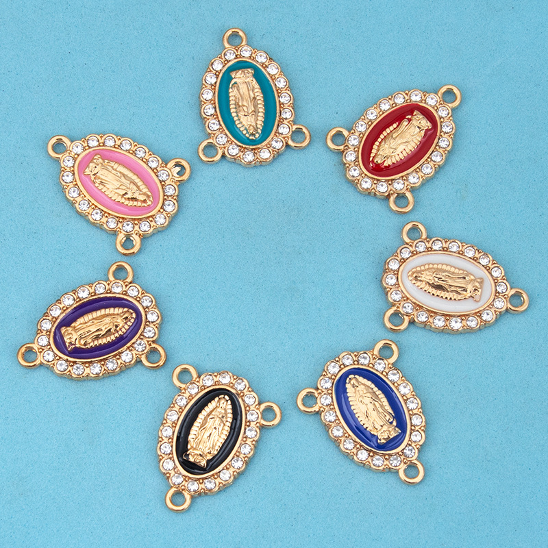 New creative alloy three-pendant diy accessories, religious Virgin Mary oil drip diamond necklace bracelet pendant pendant, Virgin Mary Buddha Statue, Guan Gong statue, Wong Tai Sin statue, Jade Guanyin Buddha utensils and accessories Specification image