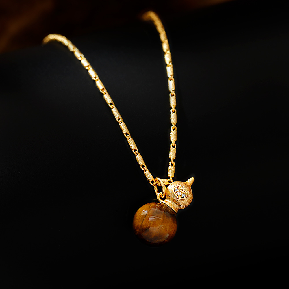 Hyacinth Tiger's Eye pendant Necklace Women's Autumn and Winter Bestseller Gourd Sweater Chain 2025 High-end Neckchain collarbone chain Specification image