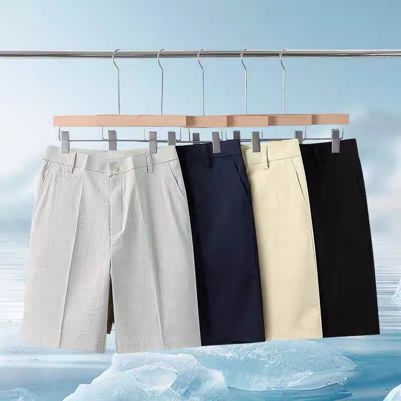 New solid-color slim-fit men's five-inch dress pants, summer fashion, light mature style shorts, casual and versatile mid-length pants, high-end feel full figure