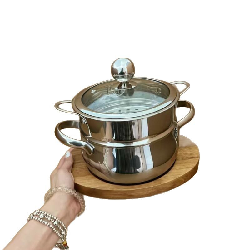 304 stainless steel steamer, household thickened cooking and steaming integrated gas stove, induction cooker, double-layer steamer, cooking and soup pot Item Picture