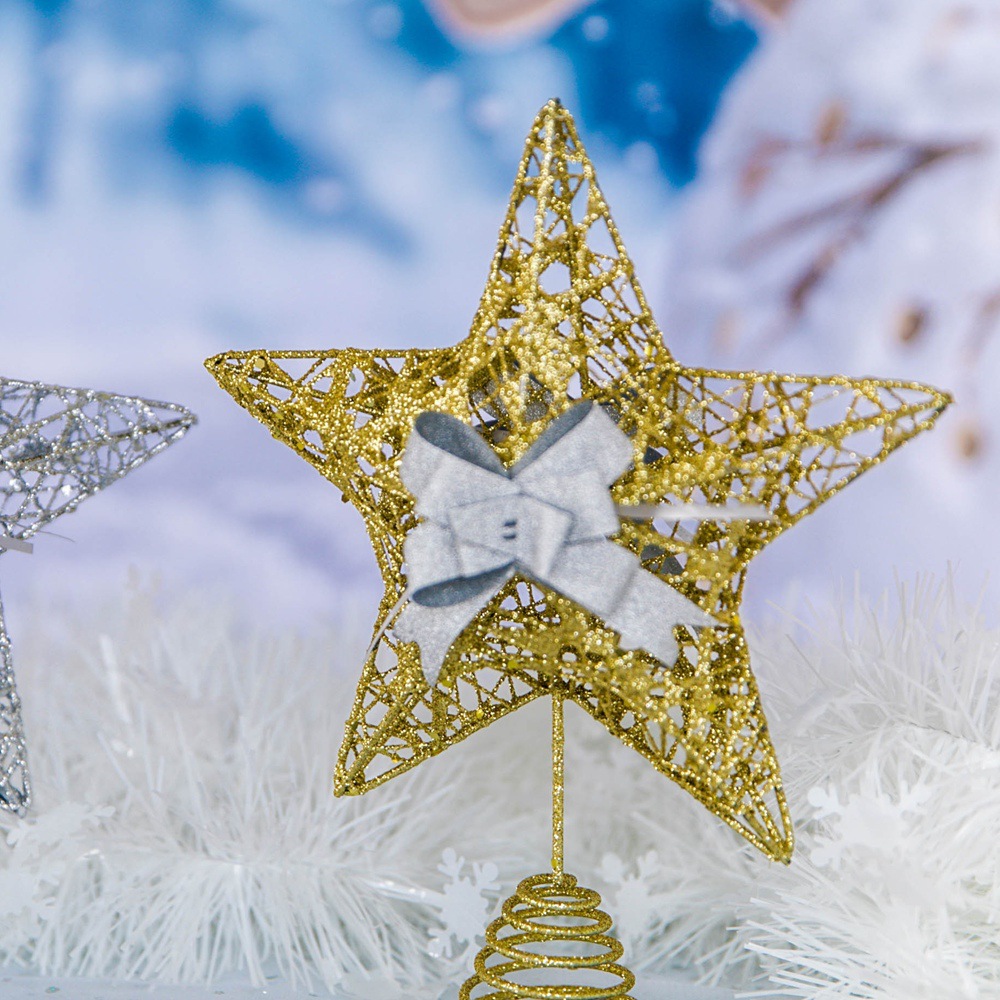 跨境批发圣诞树树顶星铁艺配饰五角星圣诞树装饰圣诞树挂件装饰品