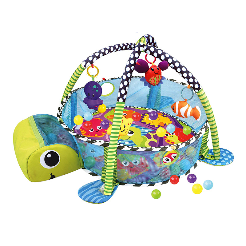 亚马逊热销0-1岁婴儿健身架抓抓乐乌龟海洋球围栏爬行游戏垫玩具