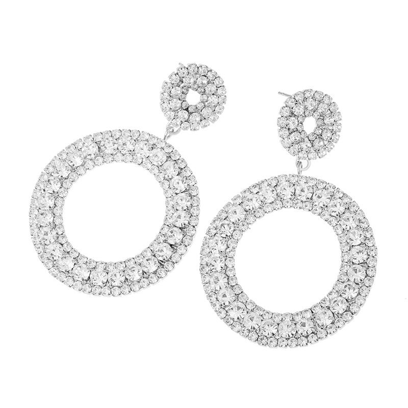 The manufacturer's supply of personalized and exaggerated round pendant rhinestone earrings for women, geometric shape luxurious and shiny diamond-encrusted pendant earrings long and elegant for women Item Picture