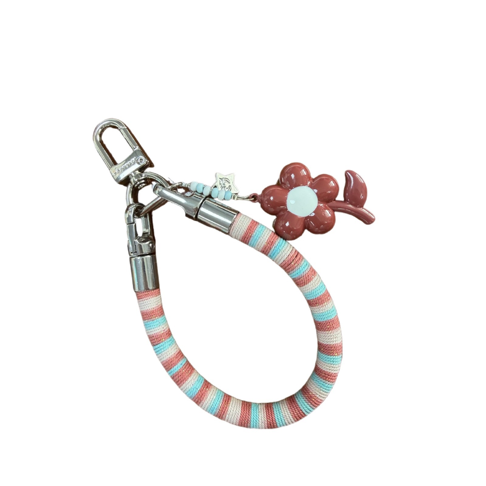 Cotton loop woven mobile phone lanyard, bracelet, small flower pendant, cute and versatile lanyard, bag pendant, anti-loss and firm Item Picture