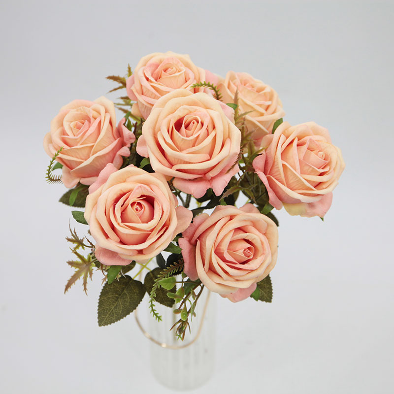 7-head artificial rose, velvet rose bouquet, wedding car flower arrangement, wedding artificial flowers, home silk flowers, artificial flowers wholesale details Picture