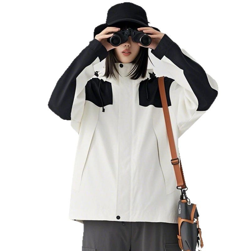 户外冲锋衣男女款三合一可拆卸外套2024新款防风防水登山服白底实物图