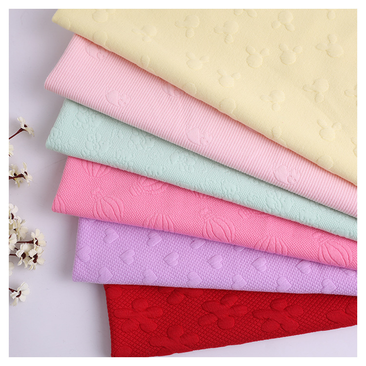 Wholesale of new stretch knitted jacquard fabric for children's clothing with polyester and ammonia air layer from a knitted fabric manufacturer details Picture