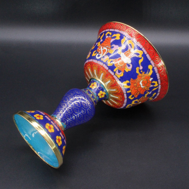 Beijing Cloisonne vintage butter lamp, Buddhist ritual implements, traditional copper body, cloisonne enamel, polished 6-inch long-burning lamp details Picture