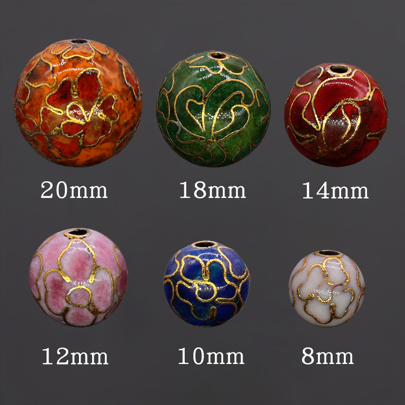Traditional copper-based cloisonne enamel jewelry accessory beads, cloisonne multi-specification polished round beads