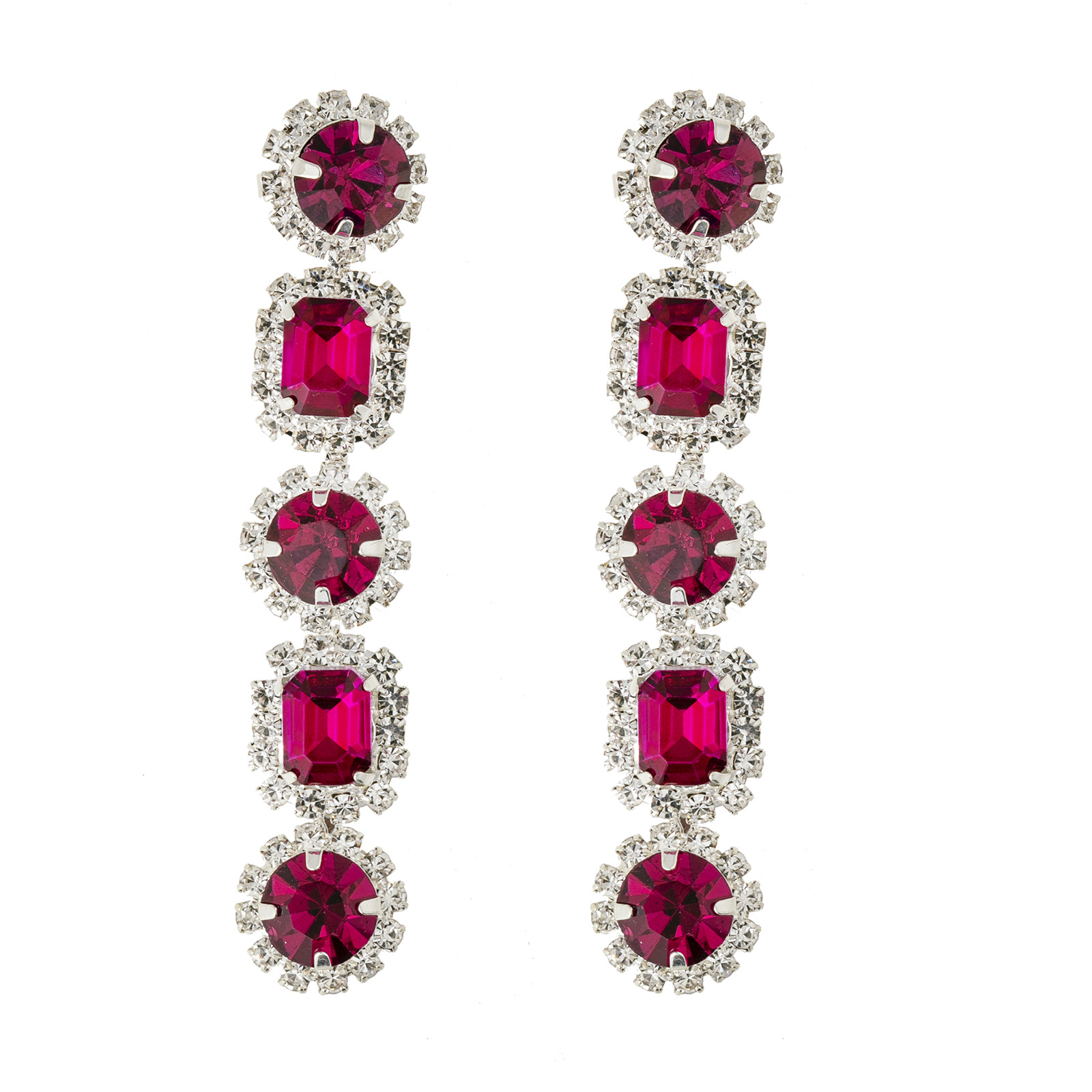 European and American luxury square colored diamond Earrings, retro and high-end diamond-encrusted earrings, long cross-border accessories for women, Earrings wholesale of earrings and accessories