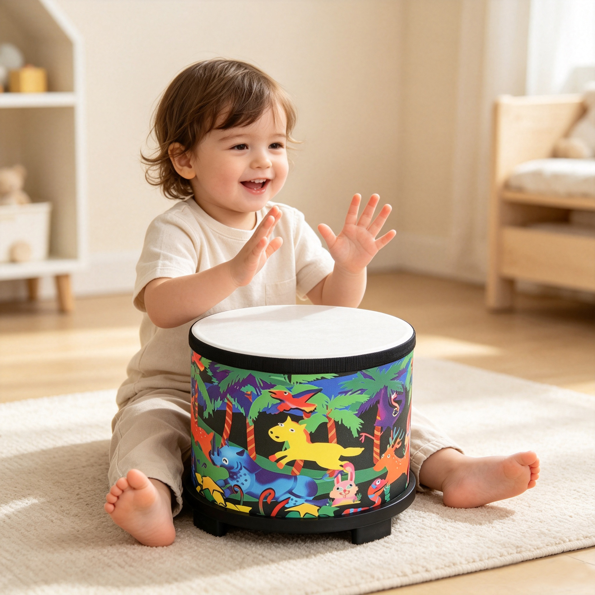 Transfronterizo 8 "tierra tambor de dibujos animados animales orff niños early didactica palo tambor percusión tabla mano palo tambor