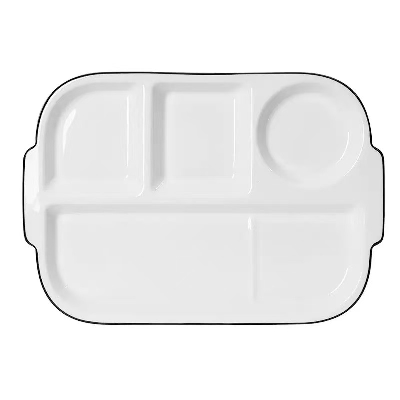 简约陶瓷分隔餐盘创意家用儿童早餐盘大人减脂定量分格餐盘水果盘白底实物图