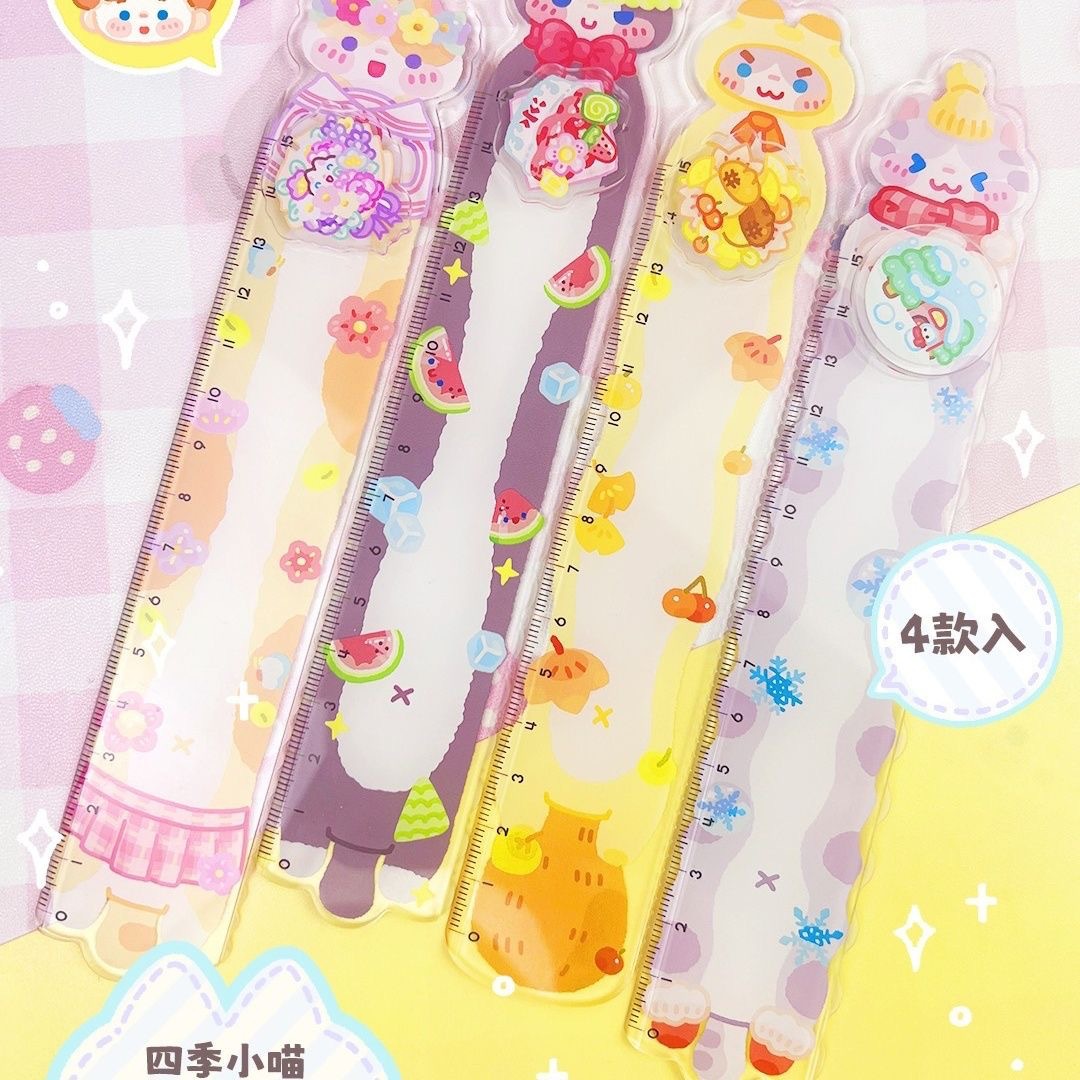 调调四季小喵转转尺 新品调调尺子手帐萌物社喵喵尺子亚克力夹子
