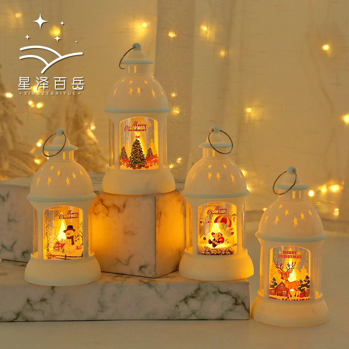 圣诞节装饰氛围灯桌面摆件小夜灯 跨境聖誕節布置道具led风灯挂件
