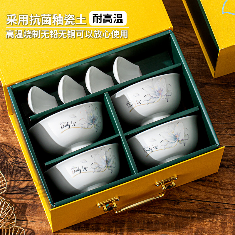 Tableware set gift box, ceramic tableware bowls, plates, spoons, gift bowl combination, practical gifts, souvenirs, opening gift Specification image