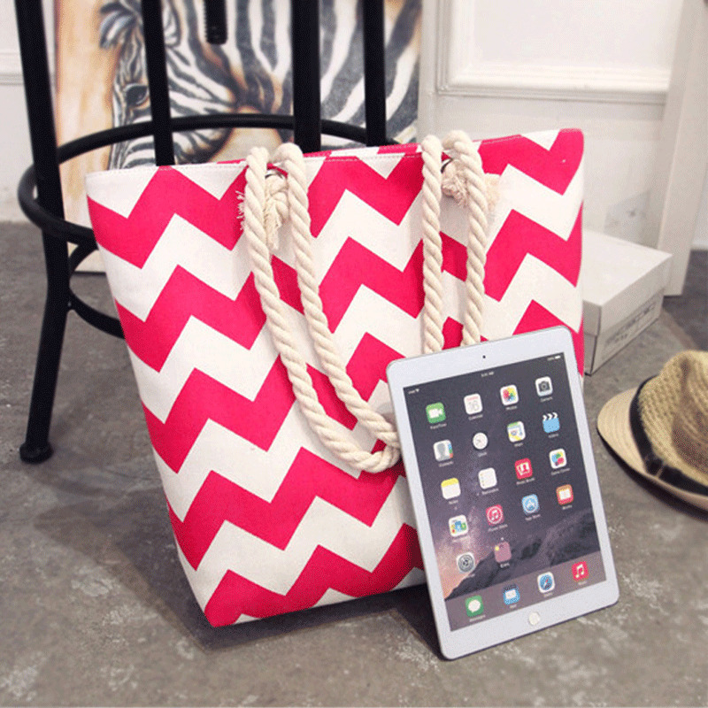 Bolsa de lona transfronteriza de un hombro bolso de mano simple y versátil bolsa de playa de gran capacidad de un hombro moda commuter bolsa de mujer bolsa de rayas simple y versátil bolsa de mano bolsa de lona details Picture