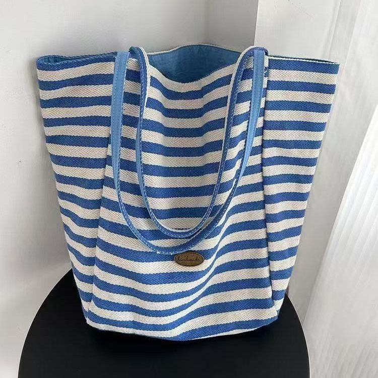 Cross-Border Canvas Bag, Striped Canvas Bag, Tote Bag, Student Large-Capacity Casual Shoulder Bag, Fashionable Casual Bag, Fashionable Simple Handbag, Canvas Bag Specification drawing